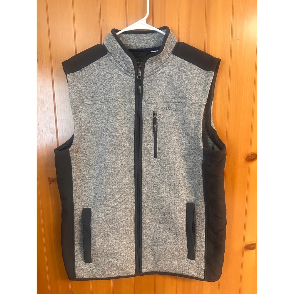 Orvis Sweater Fleece Vest Gray Rugged Fishing Fall Full Zip Outdoor Hiking Sz L